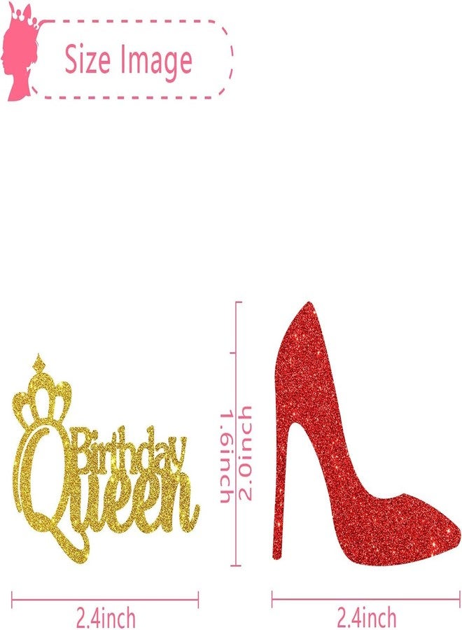 كونفيتي مجموعة كونفيتي! ٢٤ قطعة من زينة كب كيك عيد ميلاد الملكة للنساء والفتيات في أعياد ميلادهن الـ ١٨، ٢٠، ٣٠، ٤٠، زينة كب كيك لحفلات الأميرات، زينة كب كيك عيد ميلاد لامعة باللونين الأحمر والذهبي - Image 3